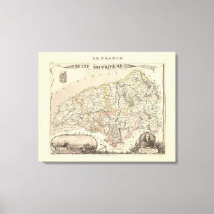Toile 1858 Carte de Seine Inferieure Département, France