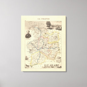 Toile 1858 Carte du département d'Ille et Vilaine, Franc