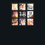 Toile 18e anniversaire noir photo nom collage<br><div class="desc">Un cadeau unique de 18ème anniversaire ou de conservation, célébrant sa vie avec un collage de 8 de vos photos. Ajoutez des images de sa famille, de ses amis, de ses animaux de compagnie, de ses loisirs ou de sa destination de voyage de rêve. Personnalisez et ajoutez un nom, 18...</div>