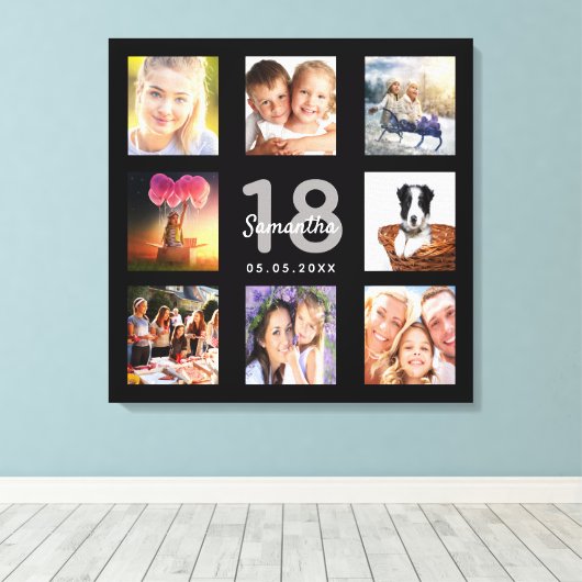 Toile 18e anniversaire noir photo nom collage (Insitu (Plancher de Bois))