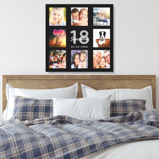 Toile 18e anniversaire noir photo nom collage (Insitu(Chambre))