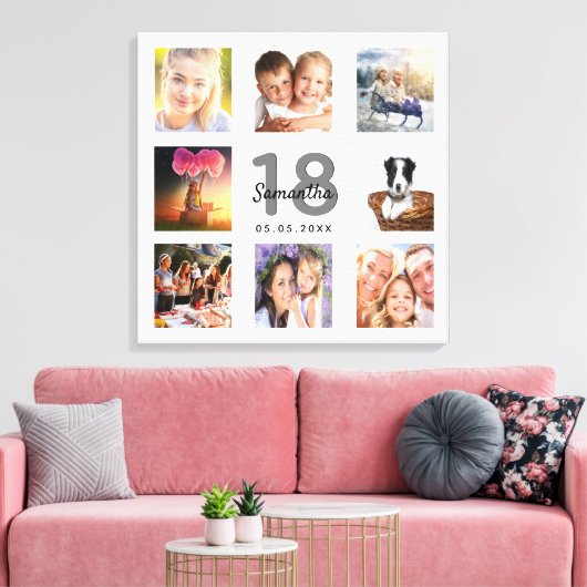 Toile 18e anniversaire photo collage blanc monogramme (Insitu(Salon))