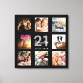 Toile 21e anniversaire noir monogramme personnalisé phot (Recto)