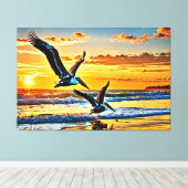 Toile 24_017, Pelicans Flying, Sunset Beach, (Insitu (Plancher de Bois))