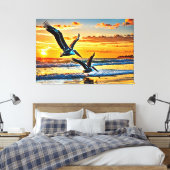 Toile 24_017, Pelicans Flying, Sunset Beach, (Insitu(Chambre))