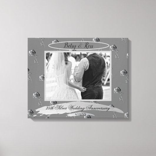 Toile "25e anniversaire du Mariage d'argent" Roses d'arg (Recto)