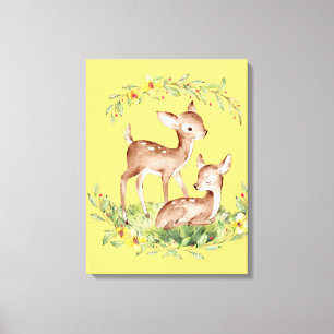 Toile 2 crevettes de cerfs dans un jardin fleuri