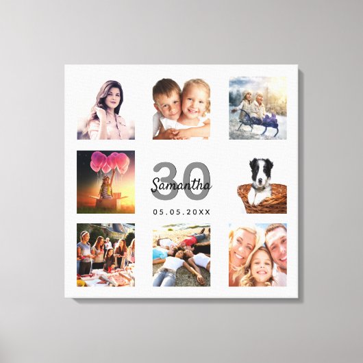 Toile 30e anniversaire photo collage blanc monogramme (Recto)