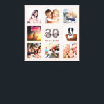 Toile 30e anniversaire rose or nom photo collage<br><div class="desc">Un cadeau unique de 30e anniversaire ou de conservation, célébrant sa vie avec un collage de 8 de vos photos. Ajoutez des images de sa famille, de ses amis, de ses animaux de compagnie, de ses loisirs ou de sa destination de voyage de rêve. Personnalisez et ajoutez un nom, 30...</div>