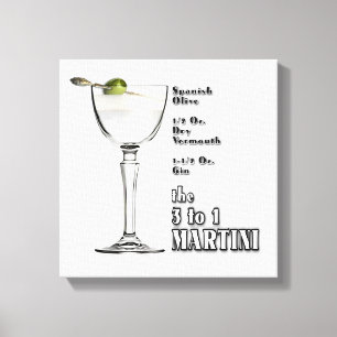 Toile 3 à 1 (Humide) Cocktail Martini Recette Art 12"x1
