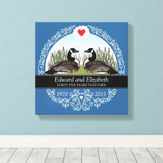 Toile 45e anniversaire du Mariage personnalisé, Oies (Insitu (Plancher de Bois))