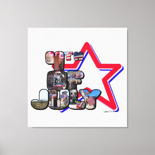 Toile 4 Juillet Grande Étoile en Lettres