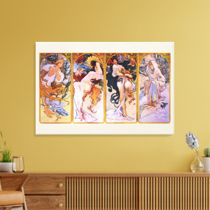 Toile 4 Saisons par Alphonse Mucha, Art Nouveau Vintage