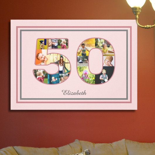 Toile 50e anniversaire de fête Photo Collage Dusty Blush