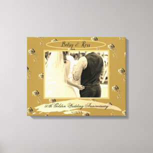 Toile "50e anniversaire de Mariage d'or" Vieux or Rose