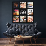 Toile 50e anniversaire noir photo collage monogramme<br><div class="desc">Un cadeau unique de 50e anniversaire ou de conservation, célébrant sa vie avec un collage de 8 de vos photos. Ajoutez des images de sa famille, de ses amis, de ses animaux de compagnie, de ses loisirs ou de sa destination de voyage de rêve. Personnalisez et ajoutez un nom, 50...</div>