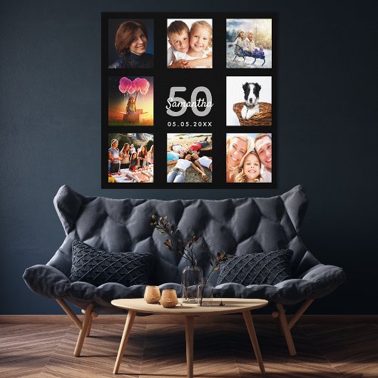 Toile 50e anniversaire noir photo collage monogramme