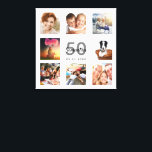 Toile 50e anniversaire photo personnalisée collage blanc<br><div class="desc">Un cadeau unique de 50e anniversaire ou de conservation, célébrant sa vie avec un collage de 8 de vos photos. Ajoutez des images de sa famille, de ses amis, de ses animaux de compagnie, de ses loisirs ou de sa destination de voyage de rêve. Personnalisez et ajoutez un nom, 50...</div>