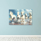 Toile 5 Chevaux blancs sur la plage (Insitu (Plancher de Bois))