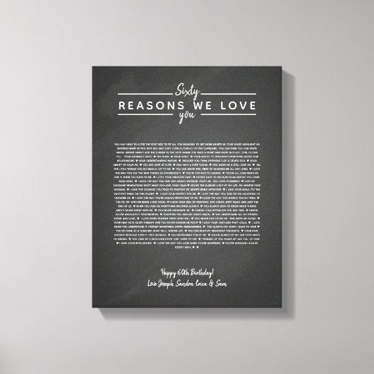 Toile 60 raisons pour lesquelles nous vous aimons cadeau (Recto)