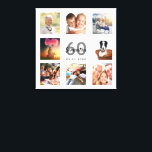 Toile 60e anniversaire blanc photo collage monogramme<br><div class="desc">Un cadeau unique de 60e anniversaire ou de conservation, célébrant sa vie avec un collage de 8 de vos photos. Ajoutez des images de sa famille, de ses amis, de ses animaux de compagnie, de ses loisirs ou de sa destination de voyage de rêve. Personnalisez et ajoutez un nom, 60...</div>