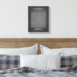 Toile 70 raisons pour lesquelles nous t'aimons cadeau d'