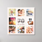 Toile 70e anniversaire blush rose or nom photo collage (Recto)