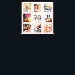 Toile 70e anniversaire blush rose or nom photo collage<br><div class="desc">Un cadeau unique de 70e anniversaire ou de conservation, célébrant sa vie avec un collage de 8 de vos photos. Ajoutez des images de sa famille, de ses amis, de ses animaux de compagnie, de ses loisirs ou de sa destination de voyage de rêve. Personnalisez et ajoutez un nom, 70...</div>