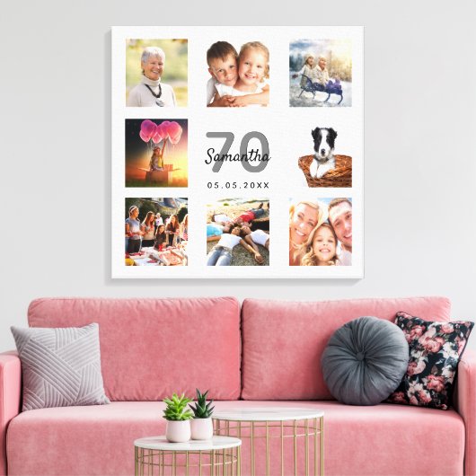 Toile 70e anniversaire photo collage blanc monogramme (Insitu(Salon))