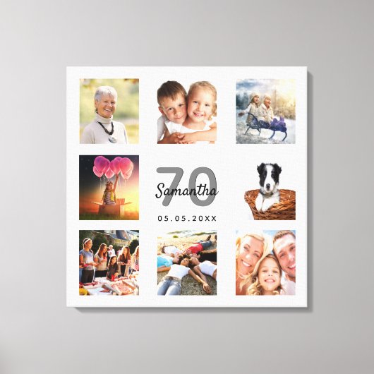 Toile 70e anniversaire photo collage blanc monogramme (Recto)