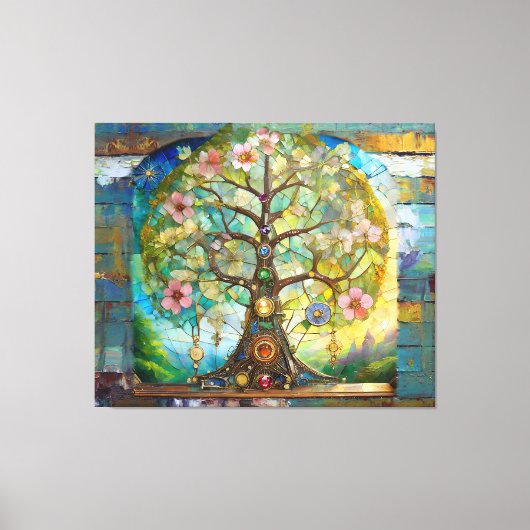 Toile 7 Chakra Fleurissant Arbre De Vie (Recto)