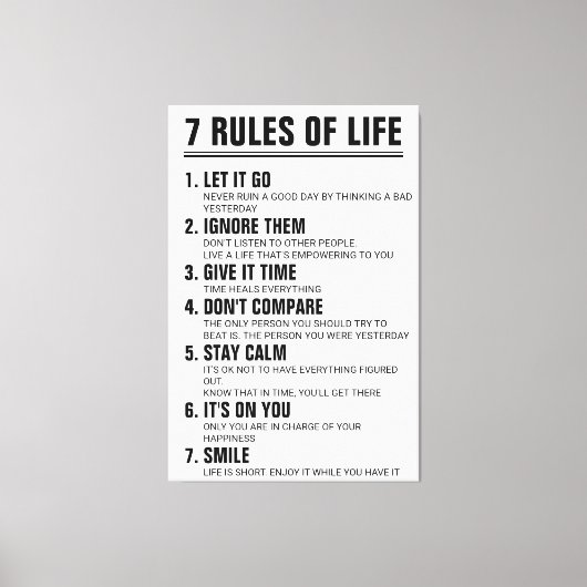 Toile 7 règles de citation motivante de vie de script mo (Recto)