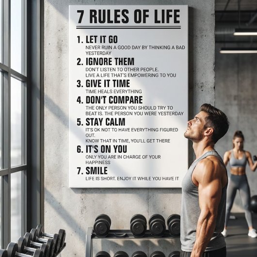 Toile 7 Rules of Life Motivational Quote Modern Script