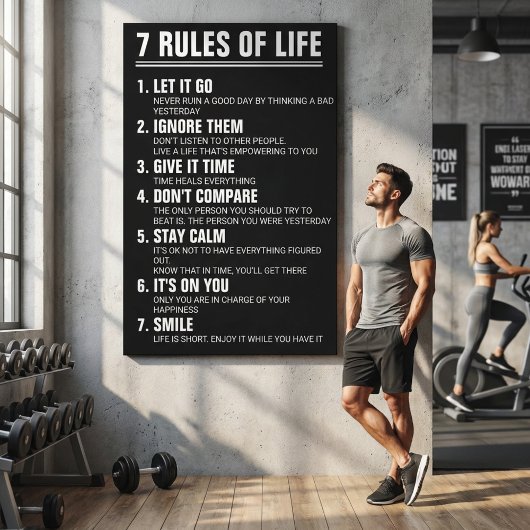 Toile 7 Rules of Life Motivational Quote Modern Script