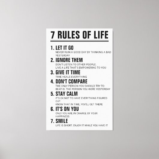 Toile 7 Rules of Life Motivational Quote Modern Script (Recto)