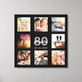 Toile 80e anniversaire photo collage noir monogramme (Recto)