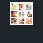 Toile 80e anniversaire photo personnalisée collage rose<br><div class="desc">Un cadeau unique de 80e anniversaire ou de conservation, célébrant sa vie avec un collage de 8 de vos photos. Ajoutez des images de sa famille, de ses amis, de ses animaux de compagnie, de ses loisirs ou de sa destination de voyage de rêve. Personnalisez et ajoutez un nom, 80...</div>