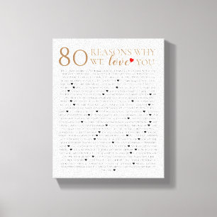 Toile 8o raisons pourquoi je t'aime anniversaire 60 chos