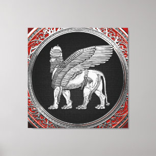 Toile [900] Lion ailé assyrien - Lamassu argenté