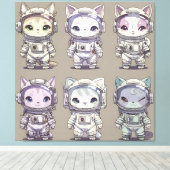 Toile 9 Chatons Astronautes Chibi Équipage Spatial (Insitu (Plancher de Bois))