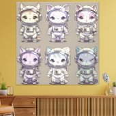 Toile 9 Chatons Astronautes Chibi Équipage Spatial (Insitu(Salon))