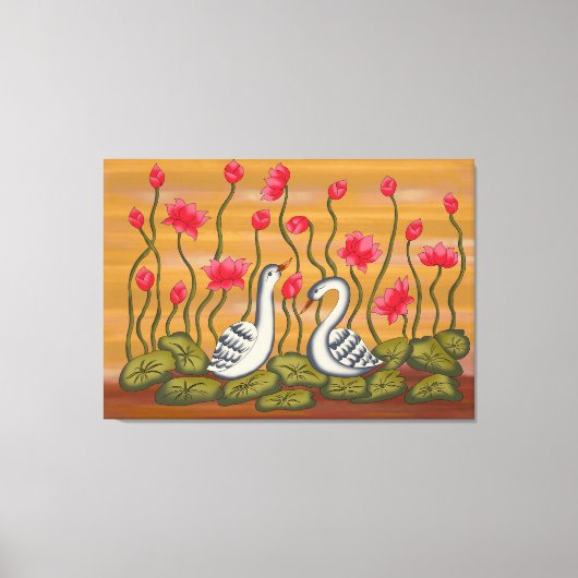 Toile A beautiful coupal swan with lotus flower..... (Recto)