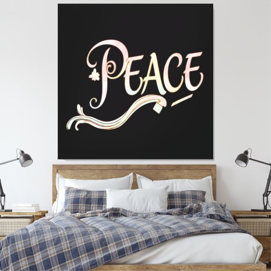 Toile A beautiful, flowing script of the word "Peace" fe (Insitu(Chambre))