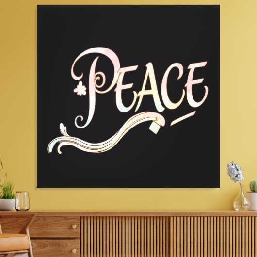 Toile A beautiful, flowing script of the word "Peace" fe (Insitu(Salon))