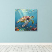 Toile A Sea Turtle and Sun Rays in the Ocean Blue (Insitu (Plancher de Bois))