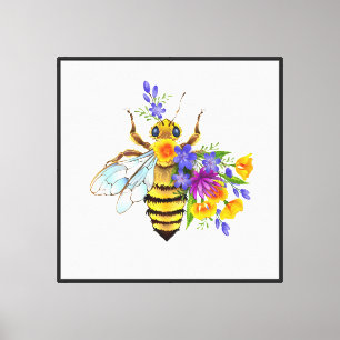 Toile Abeille à fleurs avec plantes sauvages