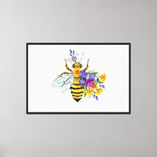 Toile Abeille à fleurs avec plantes sauvages