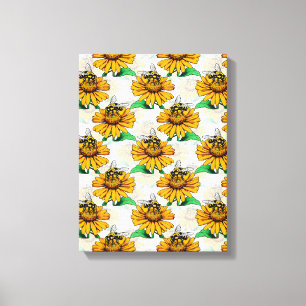 Toile Abeille sur le Motif de fleurs de tournesol