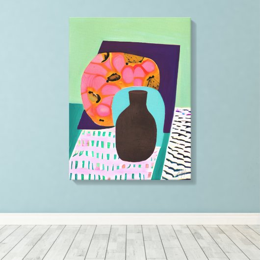 Toile Abstact Vase et Table Set en Aqua et Orange (Insitu (Plancher de Bois))