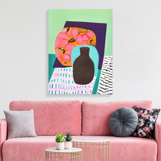 Toile Abstact Vase et Table Set en Aqua et Orange (Insitu(Salon))